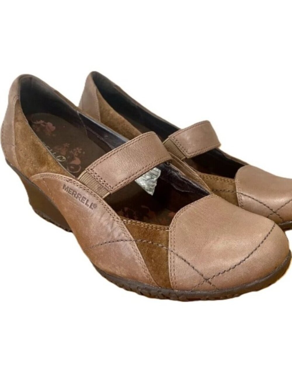 NEW Merrell Orchid Wedge Mary Jane Leather Shoes Brown Womens 9
